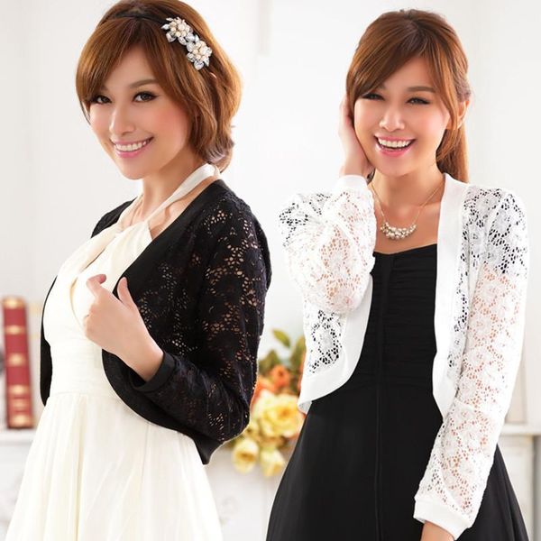 

f~4xl 2016 women fashion bolero crop plus big size wrap coat hollow out lace long-sleeve short small shawl cardigan jacket1, Black;brown