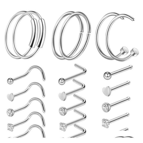 

diamond nose ring anti allergy stainless steel nose stud screws rose ball piercing rings women piercing jewelry will and dandy gift jq8cb, Silver