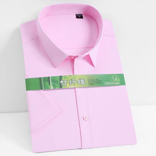 

short sleeve bamboo fiber social shirts for male summer cool breathable elastic solid plain men dress shirts pocketless, White;black
