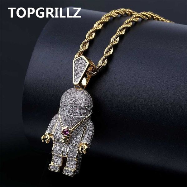 

rillz hip hop gold color plated copper iced out micro pave aaa cz astronaut pendant necklace for men trendy jewelry 201014, Silver