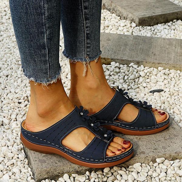 

vip sandals women's large casual women's sandals one word flower, Black