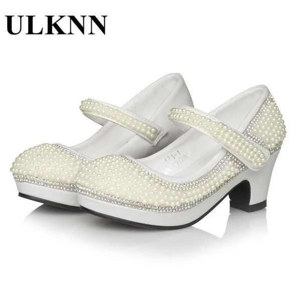 

sandals unkll girls princess shoes children pearl platform high heels dress for kids soft leather party wedding sandal, Black;red