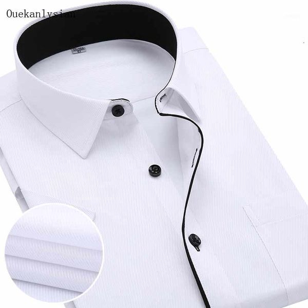 

ouekanlysian short sleeve dress shirts for men fitness twill turn down collar solid formal social business casual shirts1, White;black