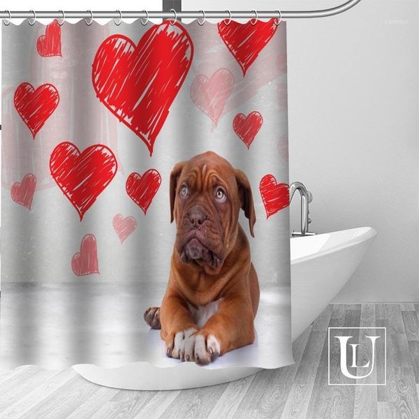 

custom puppy red love heart shower curtain more size waterproof fabric shower curtain for bathroom decor dropshipping1