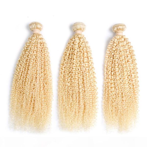 

brazilian kinky curly human hair 3 bundles 100% remy hair weave extension 613 bleach blonde curly hair weave bundles, Black