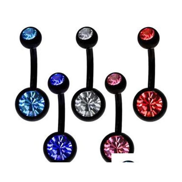 

belly button ring 50pcs/lot mix 5 colors anodized black stainless steel body piercing jewelry double gem navel belly ring xkngz, Silver