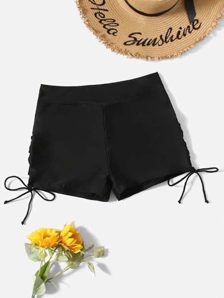 

plus plain drawstring bikini bottom m803#, Black