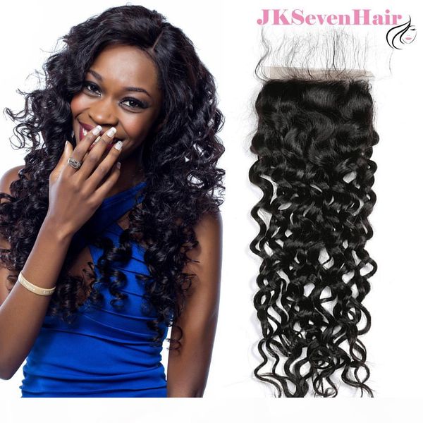 

10a grade water wave brazilian virgin human hair 4x4inch lace closure malaysian indian peruvian hair closure with baby hair, Black