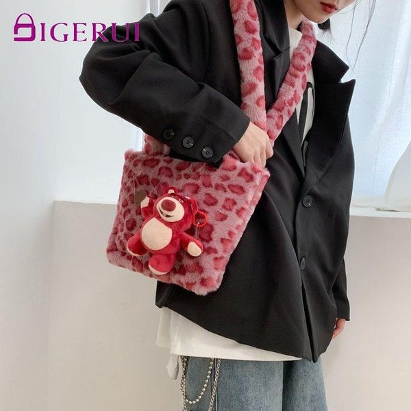 

digerui leopard pattern dot handbag winter woman warm furry bag plush handbags new fashion shoulder bags for women 2020 handbag