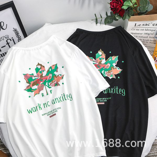

2019 summer short sleeve t-shirt men's hip-hop street bf style korean students' loose 5-sleeve clothes for lovers, White;black