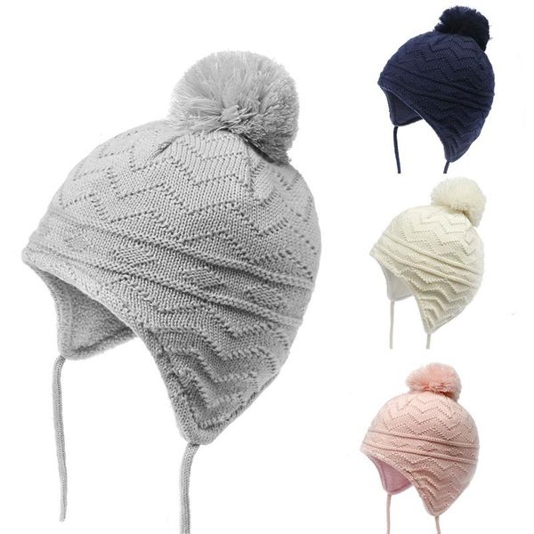 

beanies earflap hat winter kids boy girl beanie warm fleece pompom outdoor skiing accessory for baby toddlers