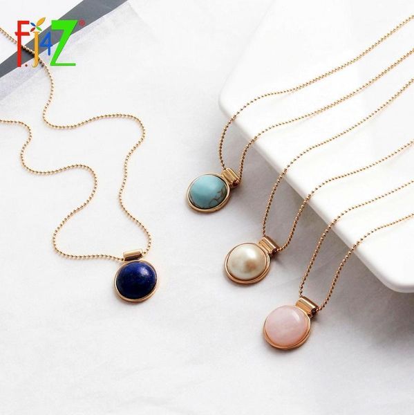 

f.j4z new women pendant necklace mini nature stone necklace simulated pearl round geo pendant collar gifts dropship1, Silver
