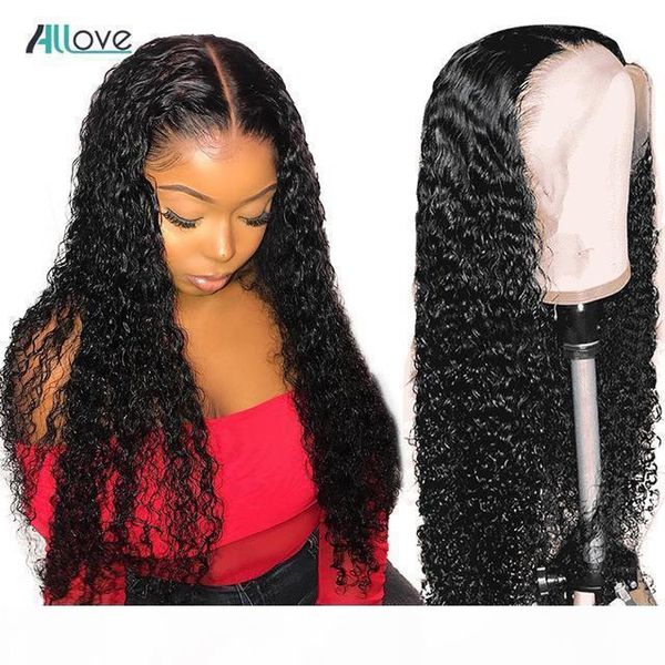 

allove straight human hair lace front wigs kinky curly 13*1 t lace part wig deep water body human hair wigs for black women, Black;brown