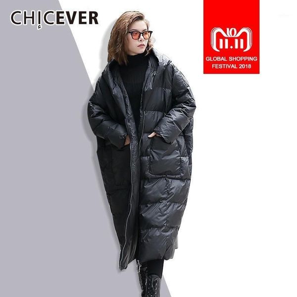 

chicever hooded winter thick parkas coat female loose oversize plus thick long sleeve loose big size women coats clothes fashion1, Black