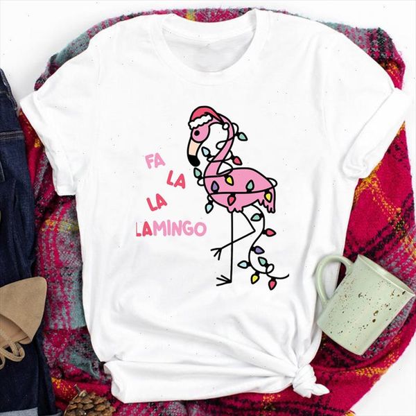 

tees for women lady merry christmas flamingo 90s style fashion happy time print tshirt clothes graphic female t t shirt, White