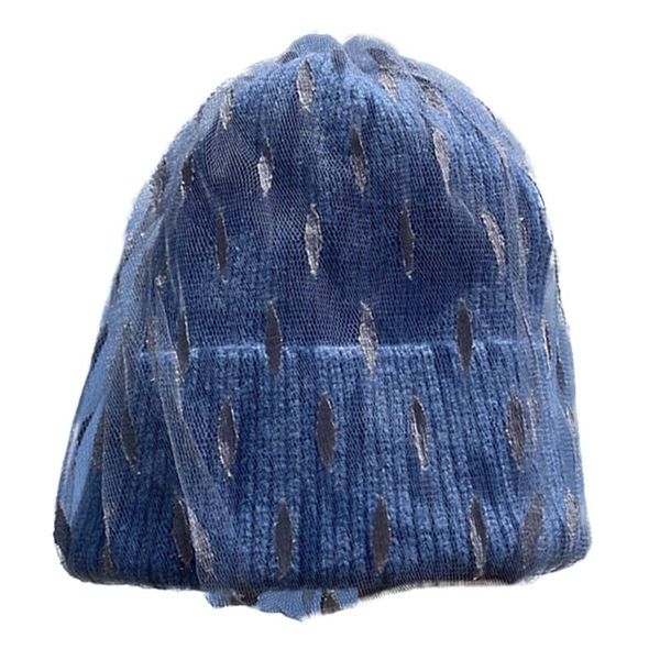 

women winter warm knitted beanie hat leaves mesh veil stretch cuffed skull cap t3lc, Blue;gray