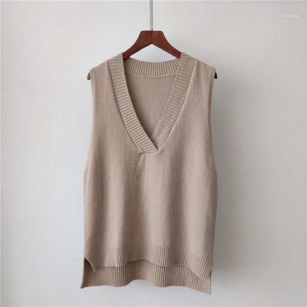 

v-neck knitted vest women's sweater autumn and winter new korean loose wild sweater vest sleeveless1, White;black
