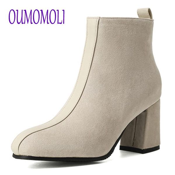 

boots women suede leather high heel ladies casual autumn winter shoes qualiy round toe botines mujer v322, Black