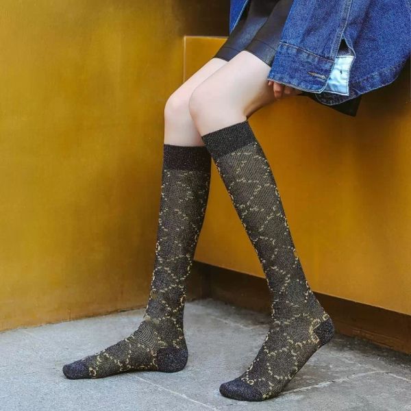 

double g letter stockings gold and silver embroidery ins net red socks, Black;white