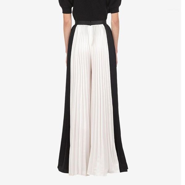 

to gladself chiffon women's trousers oversize high waist patchwork pleated wide leg pants for women 2018 autumn fashion clothes1, Black;white