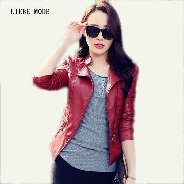 

spring autumn short design solid red black slim fit leather jacket women pu leather moto biker jacket ladies lether coats1