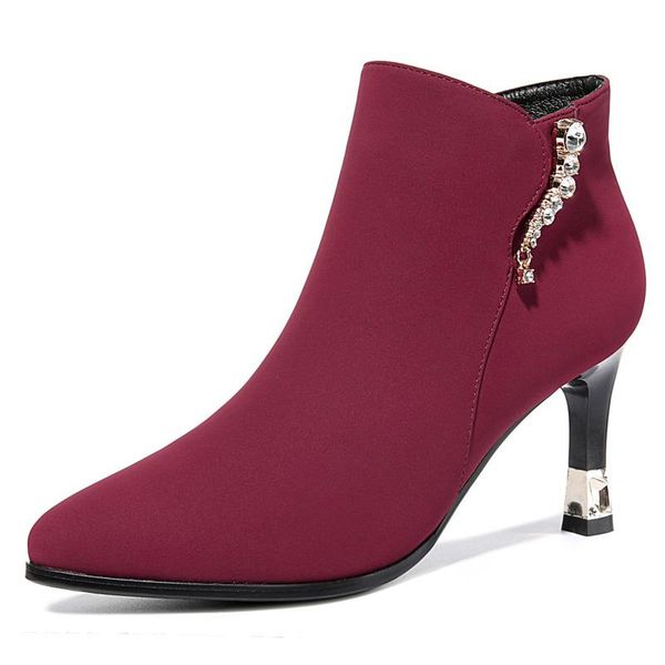 

shoes woman fashion women winter boots flock thin heels women ankle boots pointed toe short plush warm shoes 3-1526, Black