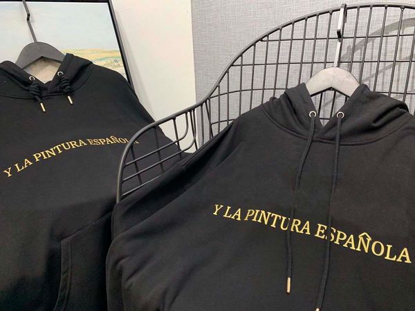 

fashion men women hoodis with embroidery golden letters for thyssen museum of madrid men women sweatshirt s m, Black