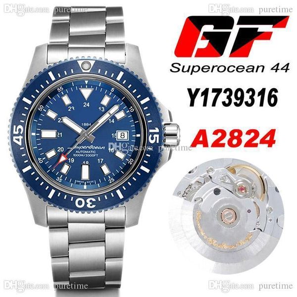 GF 44mm Especial Y1739310 ETA A2824 relógio automático relógio azul seletor branco marcadores de aço inoxidável pulseira melhor edição PTBL Puretime A08B2