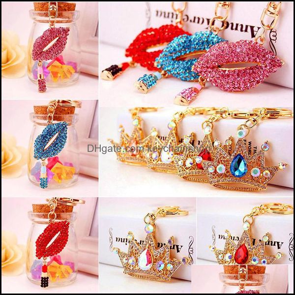 

keychains fashion accessories king crown keychain pendant charm rhinestone lipstick crystal for handbag purse bag carkey gift 7 styles drop, Silver