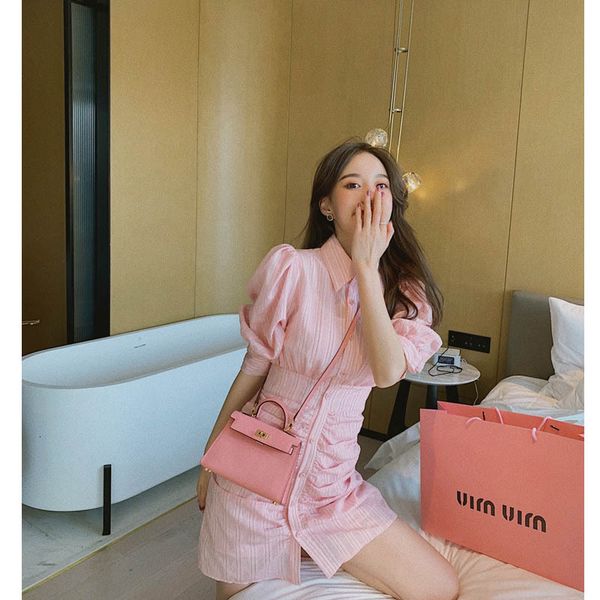 

2021 new stripped female summer casual turtleneck office ladies fancy vacation wear pencil dressed pink mini dress jg5z, Black;gray