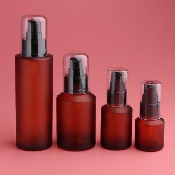 

2 pieces empty refillable cosmetic spray dispenser amber glass lotions pump bottle, leak proof, nontoxic and safety