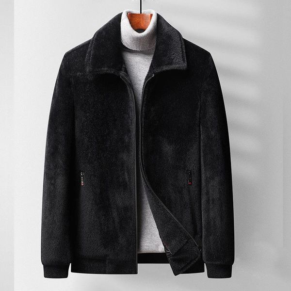 

shang qiu dong business cloth more men jacket lapel mink wool coat handsome tooling coat woolen cloth jacket, Black;brown