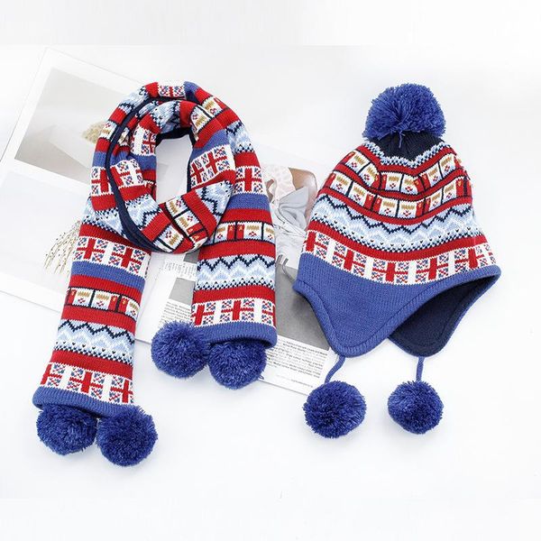 

beanies winter wool cap kids knitted plush thickened ear protector fashion scarf suit