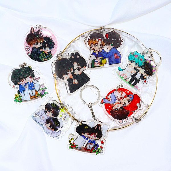 

bangtan boys cute keychain glisten vkook jk v key holder acrylic double sided epoxy keyring pendant accessories fans collection, Silver