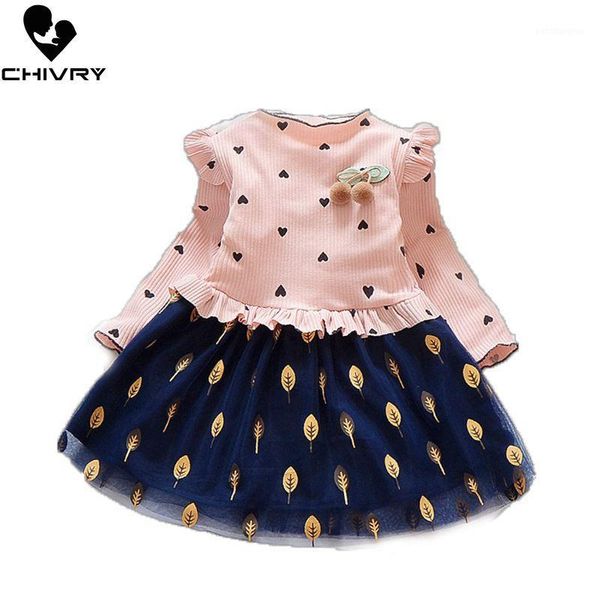 

girl's dresses chivry spring autumn little girls long sleeve o-neck heart print dress kids baby fashion mesh patchwork vestidos1, Red;yellow