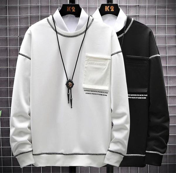 

crew neck long sleeve sweatshirts autumn casual male clothing japanese style pullover loose designer plus size mens hoodies, Black
