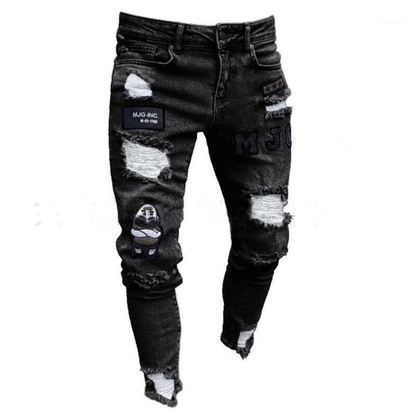 

fashion men's new ripped skinny jeans destroyed frayed slim fit denim trousers pants1, Blue