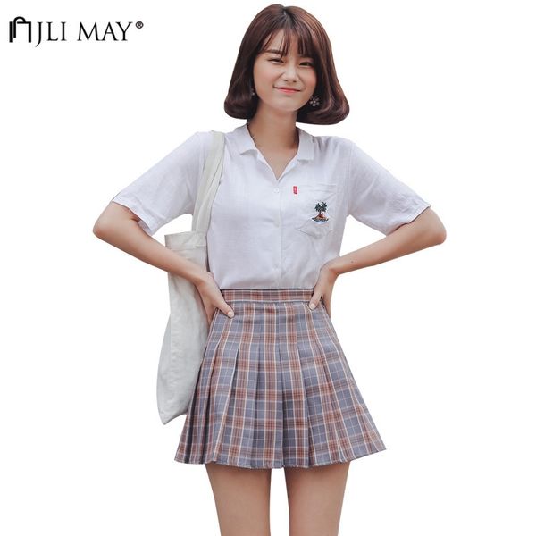 

jli may high waist blue pleated skirts girls harajuku skirt solid plaid a-line mini japan korean style school uniform women y200326, Black