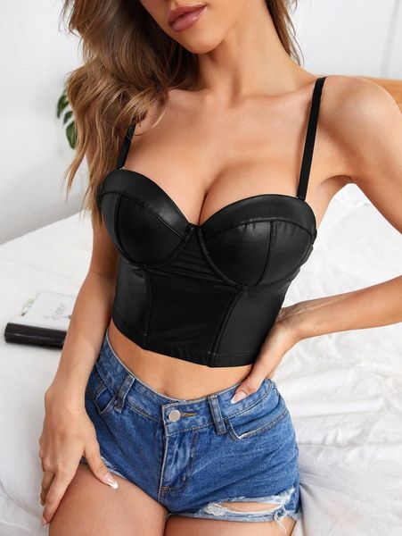 

pu leather bustier cami 29zk#, White