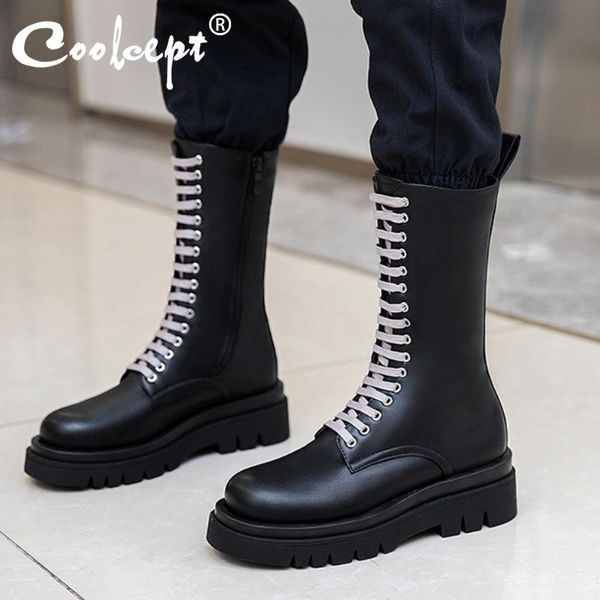 

boots coolcept size 34-43 women half short fashion zipper shoes thick bottom winter casual cool footwear, Black