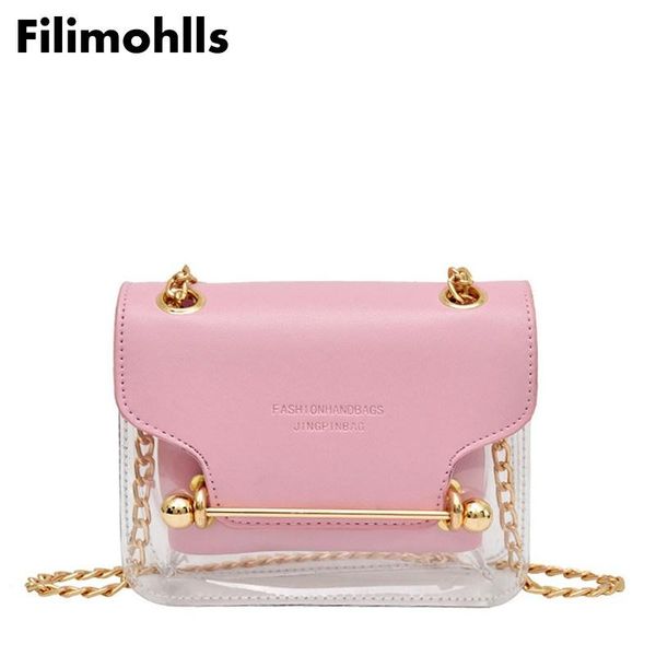 

fashion women brand design small square shoulder bag clear transparent pu composite messenger bags new female handbags f-391