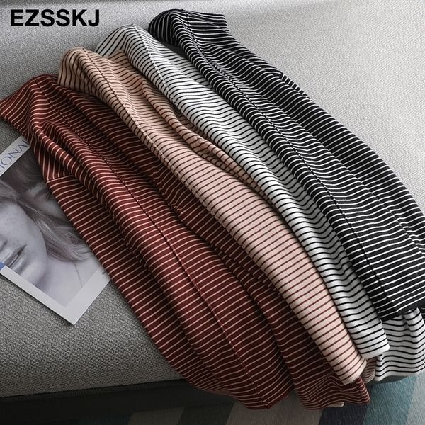 

autumn winter heap collar black white striped casual sweater pullovers women female basic chic sweater knit loose 201120, White;black
