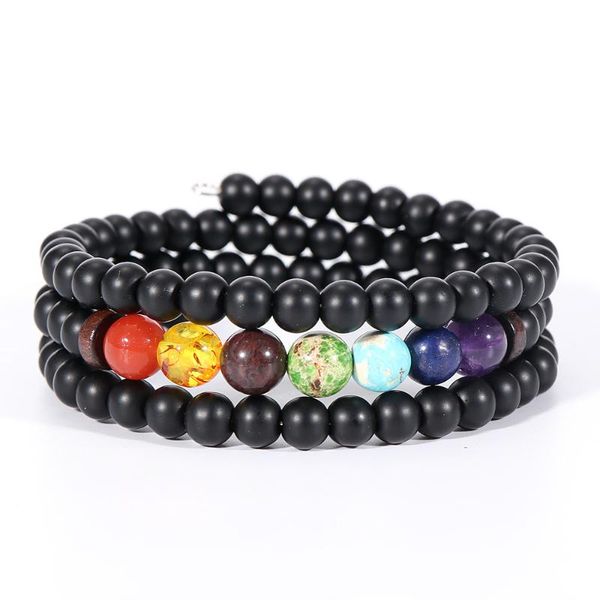 

3 strand healing 7 chakra wrap bracelets bangles men women reiki yoga natural stone jewelry, Black