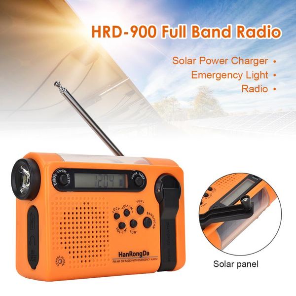 

portable solar full band radio camping hiking flashlights power bank radiogram use emergency led flashlights