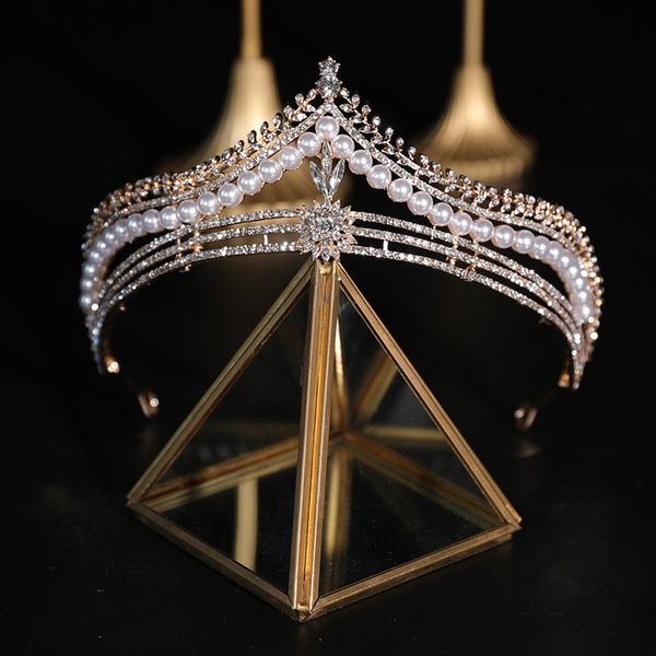 Splendidi copricapo da sposa in perle barocche con strass in oro e corone da sposa con diamanti finti gioielli per capelli reali