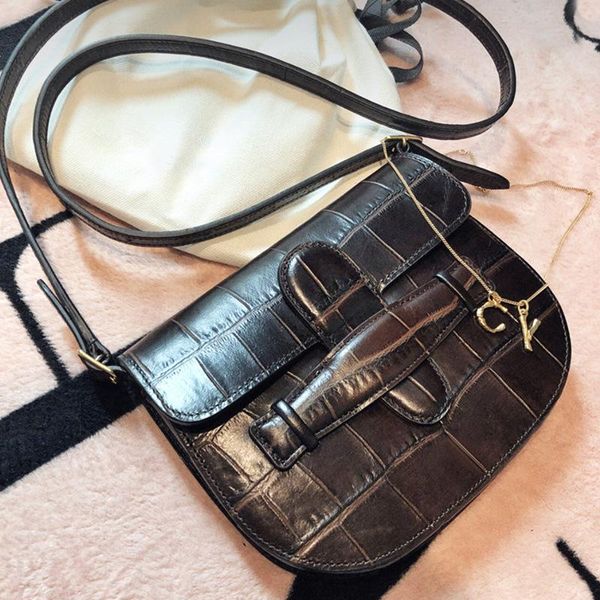

Mini square horseshoe Alligator grain pocket Dual purpose leather women's single shoulder bag, White