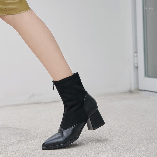 

2021 british fashion personalized zipper show thin thick heel high heel pointed short boots large 44 45 46 large boots1, Black