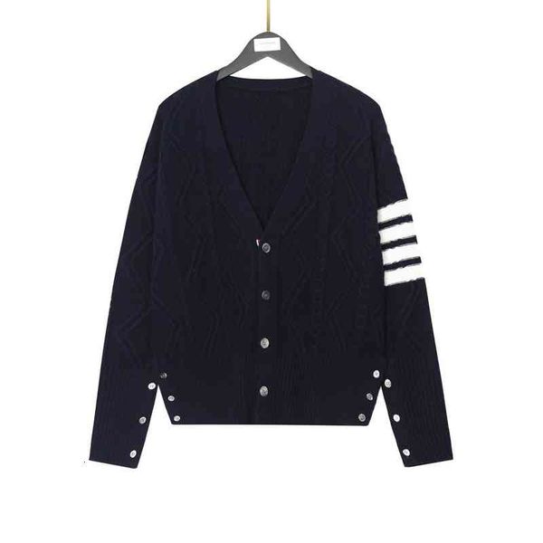 

Men's Hoodies & Sweatshirts Correct version TB versatile four bar men and women lovers thick needle twist V-neck knitted cardigan sweat, Black