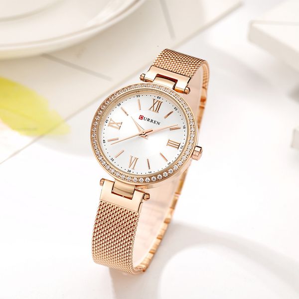 

curren rose gold watch women watches ladies stainless steel women's bracelet watches female relogio feminino montre femme 9011 cx200720, Slivery;brown