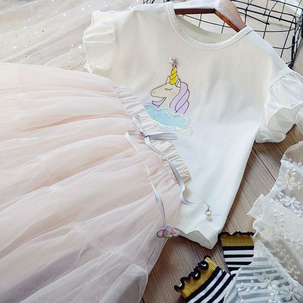 

summer girls clothing sets baby kids clothes suit children lace flower t-shirt +dress 2 pcs/set infantil meninas c1021, White